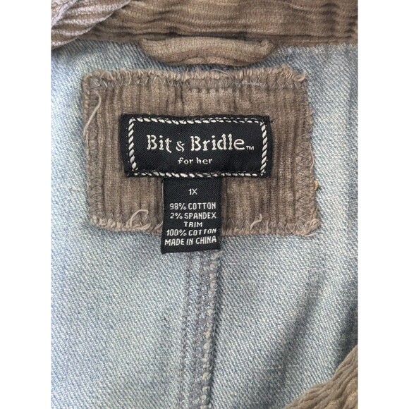 Bit & Bridle for her Denim Button Jacket w Corduroy Size 1X Western Cowgirl - Picture 8 of 12